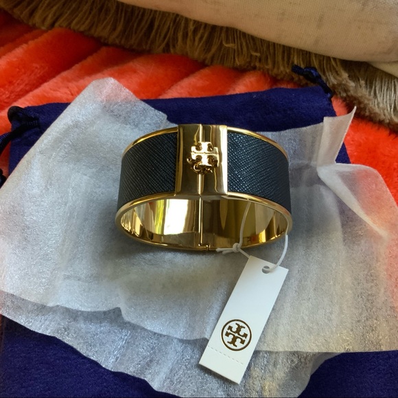 Tory Burch Logo Blue/gold Bangle Bracelet - Picture 6 of 11
